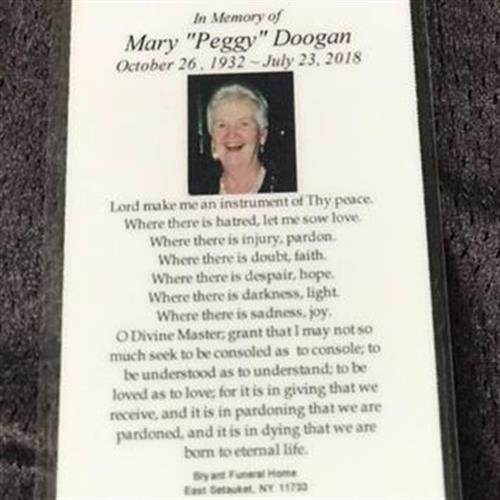 MRS Mary Margaret “Peggy, Peggala,” Doogan's obituary , Passed away on July 23, 2018 in Port Jefferson Station, New York