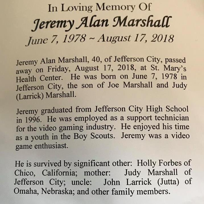 Jeremy Alan Marshall Obituary